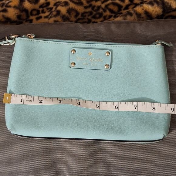 Kate Spade Wristlet Clutch Robin's Egg Blue Leather Pebbled Classic Retro Preppy - Picture 9 of 10